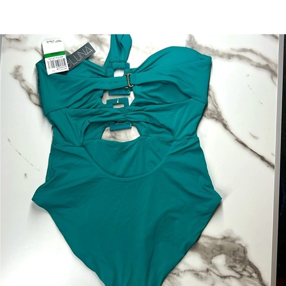 LUNA SWIM Bandeau One-Piece, Buckle Up Ivy Size L NWT - Picture 3 of 10